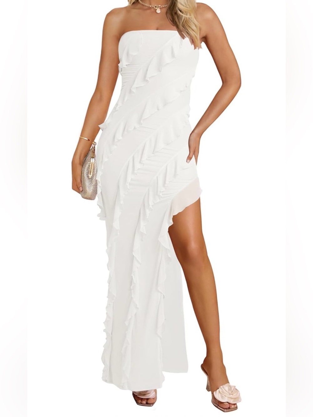 White Ruffle strapless Dress